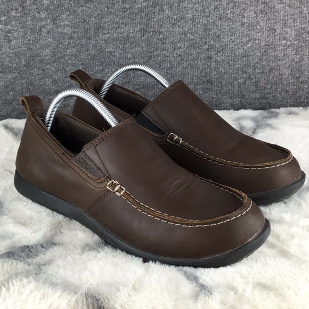 CROCS‎ Denton Leather Slip-Ons Removable Comfort Insoles Espresso Size 9